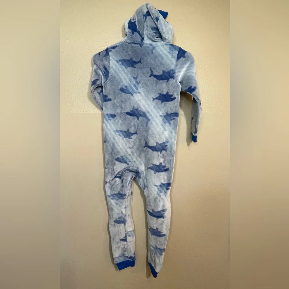 Sainteve Blue Shark Print Kids Fuzzy Warm One Piece XS 5/6